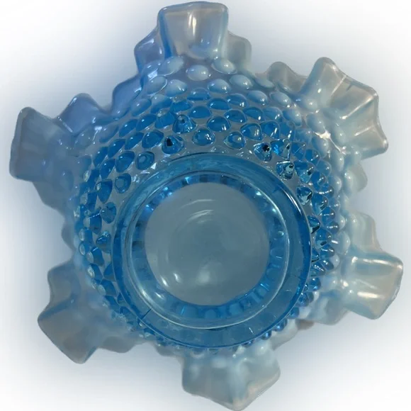 Fenton Blue Opalescent Double Crimped Bowl - Picture 4 of 6